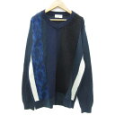 【中古】ルイス Lui's ニット カットソー 長袖 Vネック 総柄 M ネイビー 紺 /YM32 レディース 【ベクトル 古着】 241029(4)