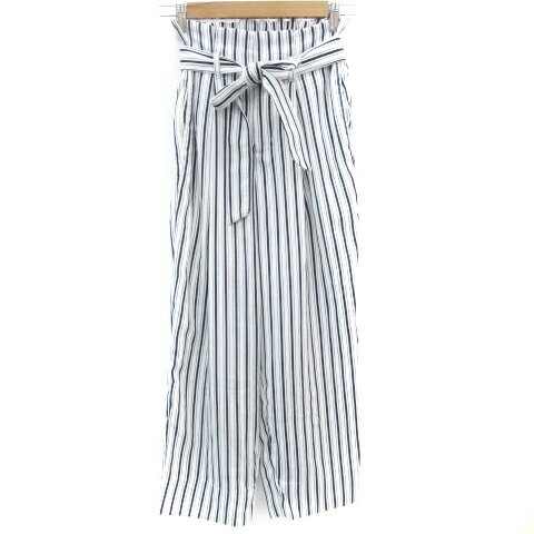 【中古】レイカズン Ray cassin ワイドパンツ アンクル丈 ストライプ柄 リボン F ホワイト 白 /YM19 レディース 【ベクトル 古着】 241108