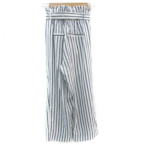 【中古】レイカズン Ray cassin ワイドパンツ アンクル丈 ストライプ柄 リボン F ホワイト 白 /YM19 レディース 【ベクトル 古着】 241108