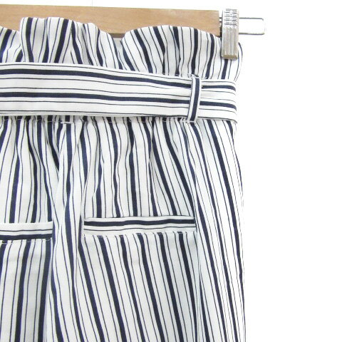 【中古】レイカズン Ray cassin ワイドパンツ アンクル丈 ストライプ柄 リボン F ホワイト 白 /YM19 レディース 【ベクトル 古着】 241108