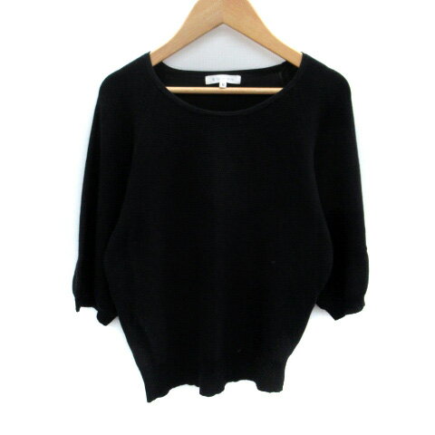 【中古】ザショップティーケー THE SHOP TK ニット カットソー 五分袖 ラウンドネック M 黒 ブラック /..