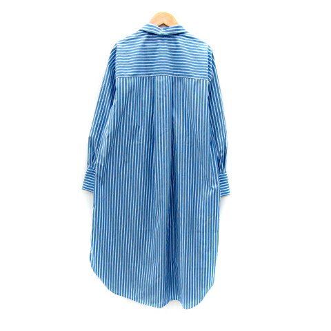 【中古】オペークドットクリップ OPAQUE.CLIP シャツワンピース ロング丈 長袖 ストライプ柄 38 M 青 ブルー 白 ホワイト /SY48 レディース 【ベクトル 古着】 241113