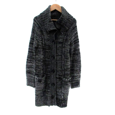 【中古】ビッキー VICKY ニットカーディガン ステンカラー ロング丈 ウール混 2 M グレー 黒 ブラック /HO9 レディース 【ベクトル 古着】 241112