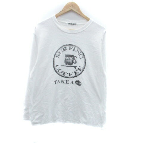 【中古】サーファーズコーヒー SURFERS COFFEE Tシャツ カットソー ラウンドネック 長袖 プリント XL オフホワイト 黒 ブラック /HO4 メンズ 【ベクトル 古着】 241114