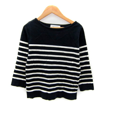 【中古】ナノユニバース nano universe ニット カットソー 七分袖 ボートネック ボーダー柄 36 S 紺 ネ..