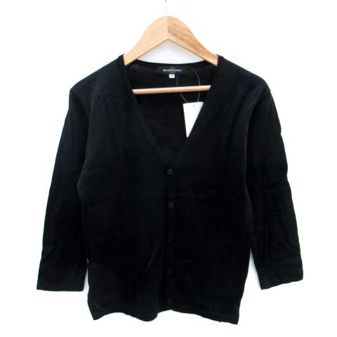 【中古】未使用品 クイーンズコート QUEENS COURT カーディガン ミドル丈 七分袖 Vネック 2 黒 ブラック /SM23 レディース 【ベクトル 古着】 250207