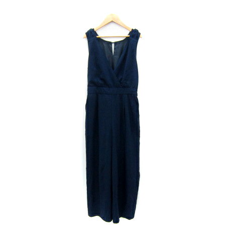 【中古】マジェスティックレゴン MAJESTIC LEGON オールインワン コンビネゾン ロング丈 ワイドパンツ カシュクール ノースリーブ リボン S 紺 ネイビー /SY16 レディース 【ベクトル 古着】 241121