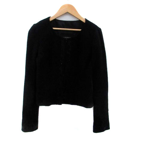 【中古】ルーニィ LOUNIE ノーカラージャケット ミドル丈 スパンコール ウール混 38 M 黒 ブラック /HO37 レディース 【ベクトル 古着】 241121