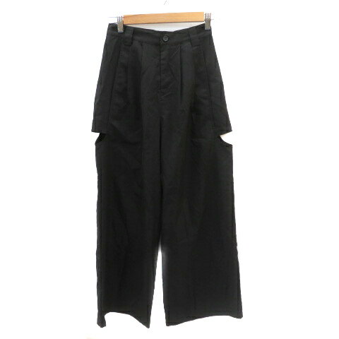 【中古】ネンネ nemne ワイドパンツ ロング丈 カットアウト M 黒 ブラック /YK21 レディース 【ベクトル 古着】 241122