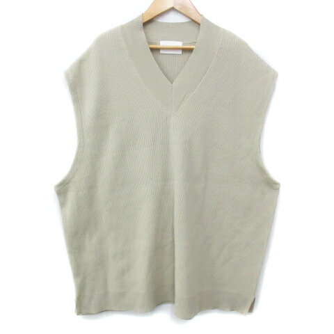 【中古】エマ クローズ EMMA CLOTHES ニットベスト プルオーバー ノースリーブ Vネック 無地 L ベージ..