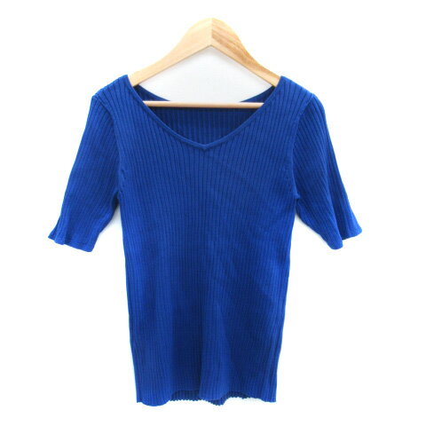 【中古】シップス SHIPS ニット カットソー 五分袖 Vネック リブ 36 S 青 ブルー /SM30 レディース 【..
