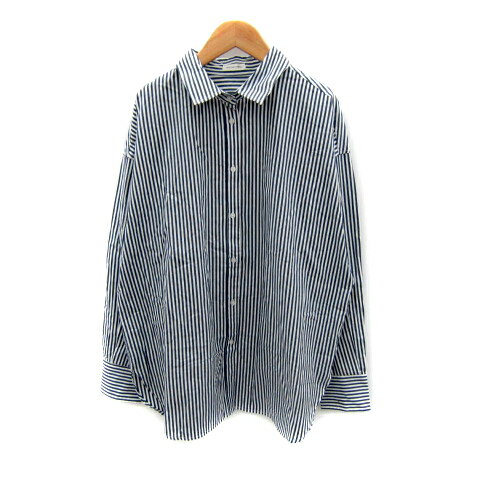 【中古】アプレジュールミニョン apres jour mignon シャツ ブラウス 長袖 ストライプ柄 オーバーサイズ F 白 ホワイト 紺 ネイビー /SY37 レディース 【ベクトル 古着】 241224