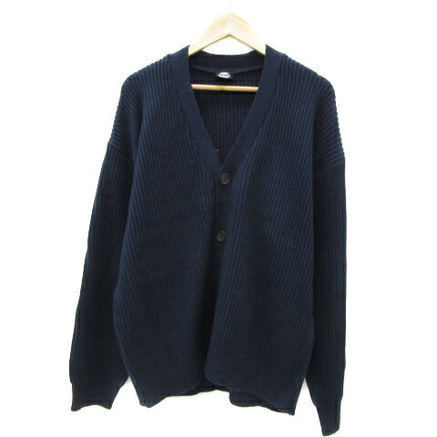 【中古】フリークスストア FREAKS STORE リブニットカーディガン ミドル丈 Vネック 無地 M 紺 ネイビー /YS23 メンズ 【ベクトル 古着】 241211