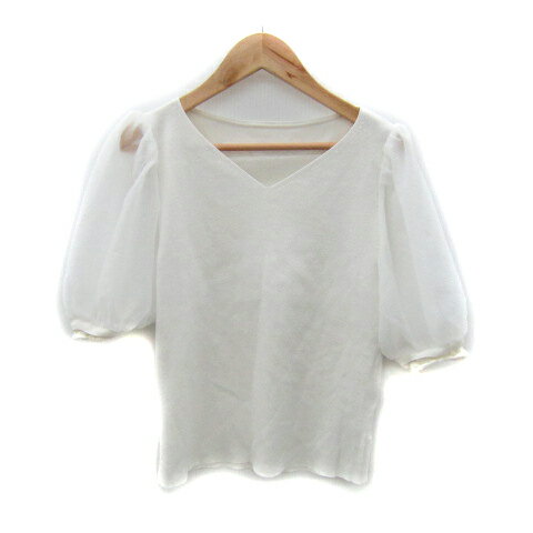 【中古】ストロベリーフィールズ STRAWBERRY-FIELDS ニット カットソー 半袖 Vネック 切替 無地 シースルー 白 ホワイト /SY44 レディース 【ベクトル 古着】 241212