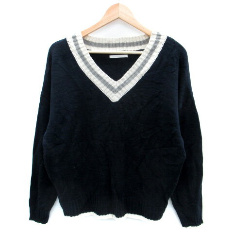 【中古】レトロガール RETRO GIRL ニット セーター 長袖 Vネック F 紺 ネイビー /SM36 レディース 【ベ..