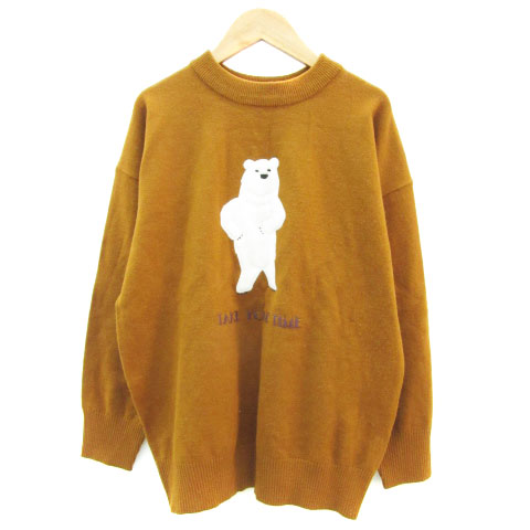 【中古】ダブルクローゼット w closet ニット カットソー 長袖 切替 刺繍 F ブラウン 茶 /YM32 レディ..