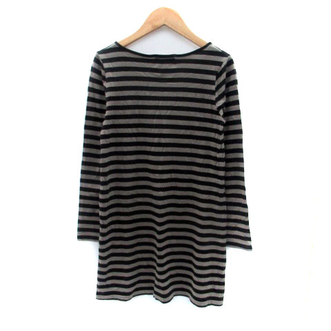 【中古】アーノルドパーマー Arnold Palmer チュニック ラウンドネック 長袖 ボーダー柄 1 S グレー 黒 ブラック /HO35 レディース 【ベクトル 古着】 241225