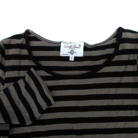 【中古】アーノルドパーマー Arnold Palmer チュニック ラウンドネック 長袖 ボーダー柄 1 S グレー 黒 ブラック /HO35 レディース 【ベクトル 古着】 241225