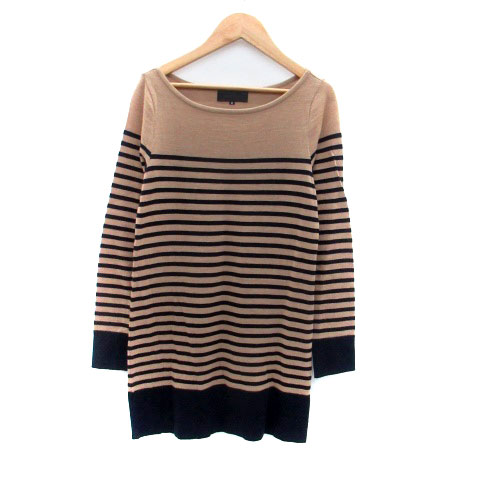 【中古】アンタイトル UNTITLED チュニック ニット ラウンドネック 長袖 ボーダー柄 茶色 ブラウン 紺 ネイビー /HO42 レディース 【ベクトル 古着】 241224