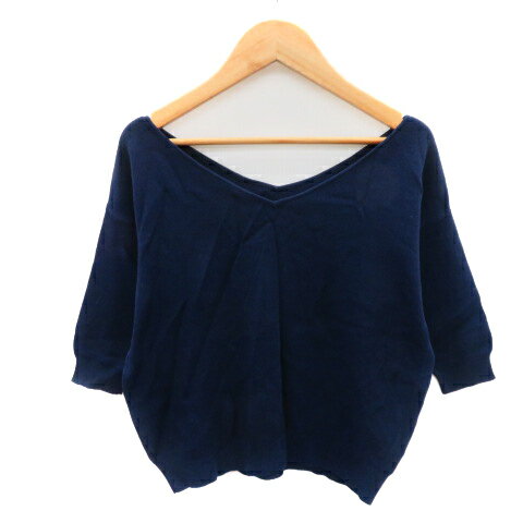 【中古】アンドクチュール And Couture ニット カットソー 五分袖 38 M 紺 ネイビー /YK45 レディース ..