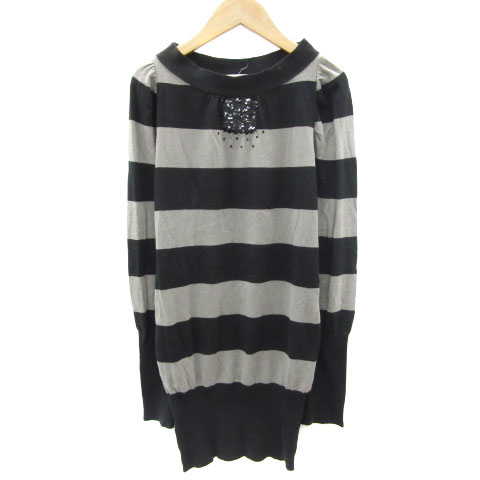 【中古】レベッカテイラー rebecca taylor ニットチュニック 長袖 ボーダー柄 スパンコール 2 ブラック 黒 /YM27 レディース 【ベクトル 古着】 250124