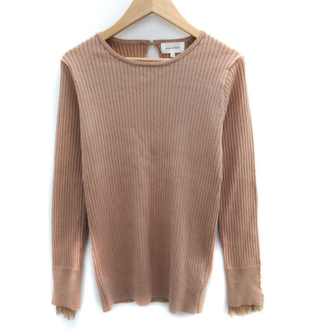 【中古】アナトリエ ANATELIER ニット カットソー 長袖 ラウンドネック リブ レース フェイクパール 38..