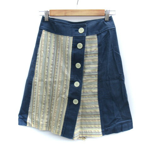 【中古】ミスアリス MISS ALICE フレアスカート ひざ丈 ストライプ柄 切替 2 マルチカラー 青 ブルー /SM43 レディース 【ベクトル 古着】 250129