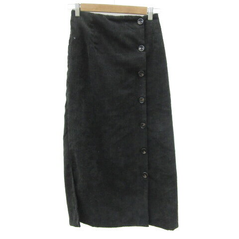 【中古】ナイスクラップ NICE CLAUP ナチュラルクチュール natural couture タイトスカート ロング丈 ボタンダウン コーデュロイ F ブラック 黒 /YM13 レディース 【ベクトル 古着】 250127