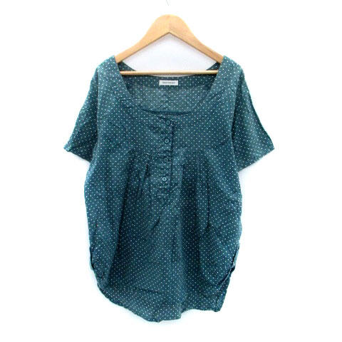 【中古】アーバンリサーチ URBAN RESEARCH ブラウス カットソー ラウンドネック 半袖 ドット柄 F 緑 グリーン オフホワイト /HO36 レディース 【ベクトル 古着】 250121