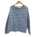 【中古】ナノユニバース nano universe Tシャツ カットソー 長袖 ボートネック ボーダー柄 オーバーサイズ F 水色 ライトブルー ライトグレー /YS18 レディース 【ベクトル 古着】 250123(4)