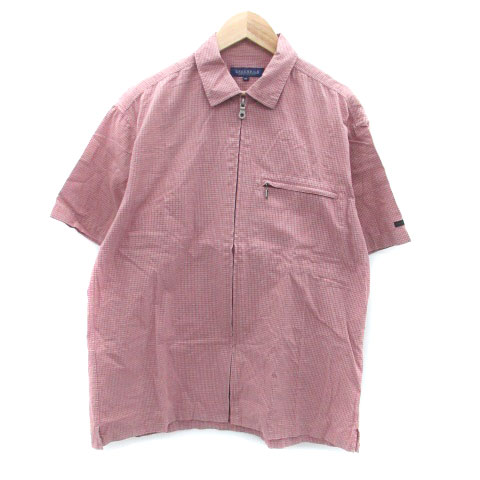 【中古】クロコダイル CROCODILE カジュアルシャツ 半袖 グラフチェック柄 ジップアップ M ダスティピンク オフホワイト /HO44 メンズ 【ベクトル 古着】 250207