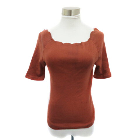 【中古】スウィングル Swingle ニット カットソー 五分袖 スカラップネック オーバーサイズ S ブラウン..