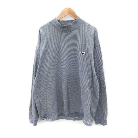 【中古】ぺニーズ PENNEYS カットソー 長袖 ハイネック ボーダー柄 ロゴワッペン L 紺 ネイビー 白 ホワイト /SY33 メンズ 【ベクトル 古着】 250212