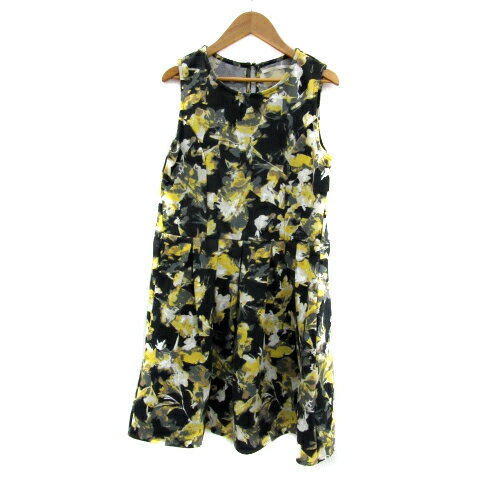 【中古】アーバンリサーチ URBAN RESEARCH ワンピース ミニ丈 ノースリーブ ラウンドネック 花柄 プリーツ F マルチカラー 黒 ブラック /YS21 レディース 【ベクトル 古着】 250304