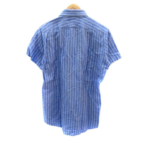 【中古】タケオキクチ TAKEO KIKUCHI カジュアルシャツ 半袖 ストライプ柄 麻 リネン 青 ブルー 白 ホワイト /YK37 メンズ 【ベクトル 古着】 250226