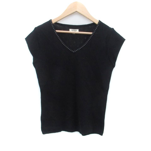 【中古】オフオン ofuon ニット カットソー Vネック 半袖 38 M 黒 ブラック /HO33 レディース 【ベクト..