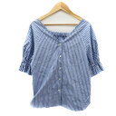 【中古】アダムエロペ Adam et Rope' シャツ ブラウス 五分袖 Vネック ストライプ柄 F 紺 ネイビー 白 ホワイト /YK48 レディース 【ベクトル 古着】 250207