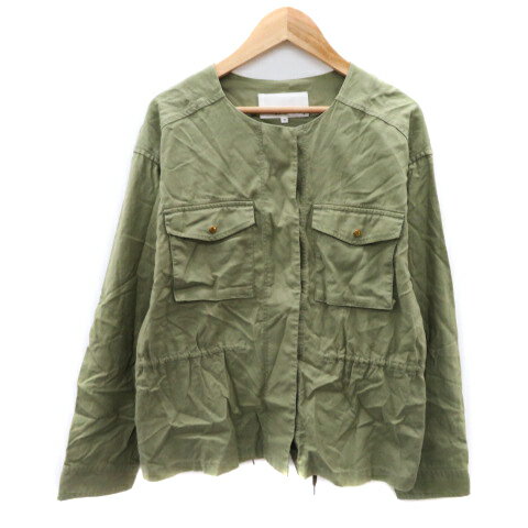 【中古】グリーンレーベルリラクシング ユナイテッドアローズ green label relaxing ミリタリージャケット ミドル丈 ノーカラー 麻 リネン混 38 M カーキ /YK34 レディース 【ベクトル 古着】 250207 【中古】グリーンレーベルリラクシング ユナイテッドアローズ green label relaxing ミリタリージャケット ミドル丈 ノーカラー 麻 リネン混 38 M カーキ /YK34 レディース 【ベクトル 古着】 250207