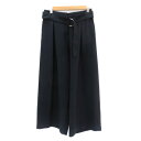 【中古】ナチュラルビューティーベーシック NATURAL BEAUTY BASIC ワイドパンツ アンクル丈 ウエストベルト付き L 紺 ネイビー /YK3 レ...