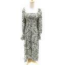 【中古】リーナクチュール Riina couture ワンピース ロング丈 マキシ丈 長袖 ダルメシアン柄 リボン オフホワイト 黒 ブラック /SY45 レデ...