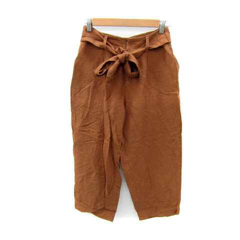 【中古】ブージュルード Bou Jeloud クロップドパンツ 七分丈 無地 リネン 麻 リボンベルト 38 M 茶 ブラウン /SY12 レディース 【ベクトル 古着】 250225