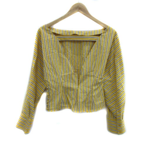 【中古】オープニングセレモニー OPENING CEREMONY シャツ ブラウス 長袖 Vネック ストライプ柄 S マルチカラー 黄色 イエロー /YS4 レディース 【ベクトル 古着】 250303