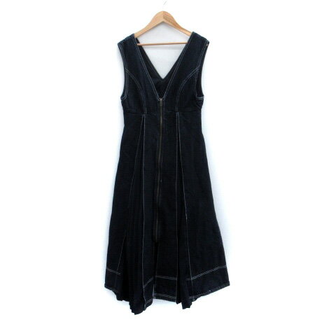 【中古】アズールバイマウジー AZUL by moussy ジャンパースカート ワンピース マキシ丈 ロング丈 Vネック デニム プリーツ 切替 M インディゴ /SM39 レディース 【ベクトル 古着】 250225