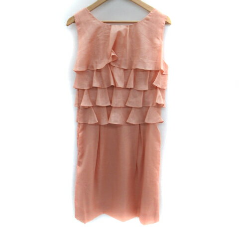 【中古】未使用品 ストロベリーフィールズ STRAWBERRY-FIELDS ワンピース ひざ丈 ノースリーブ ラウンドネック フリル 2 サーモンピンク /SM33 レディース 【ベクトル 古着】 250225