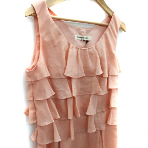 【中古】未使用品 ストロベリーフィールズ STRAWBERRY-FIELDS ワンピース ひざ丈 ノースリーブ ラウンドネック フリル 2 サーモンピンク /SM33 レディース 【ベクトル 古着】 250225