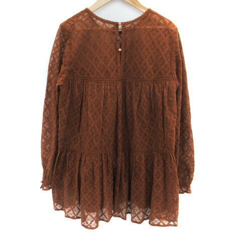 【中古】グリーンレーベルリラクシング ユナイテッドアローズ green label relaxing チュニック 長袖 ラウンドネック レース ティアード 茶 ブラウン /SM29 レディース 【ベクトル 古着】 250228