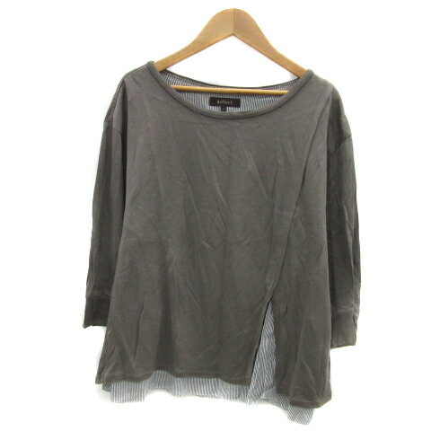 【中古】リフレクト Reflect ニット カットソー 九分袖 ラウンドネック 無地 ストライプ柄 レイヤード..