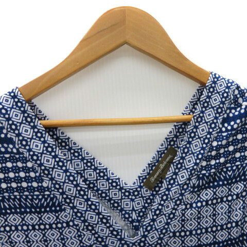 【中古】トミーバハマ Tommy Bahama ノースリーブワンピース ひざ丈 Vネック 総柄 S/P 紺 ネイビー 白 ホワイト /YK48 レディース 【ベクトル 古着】 250310