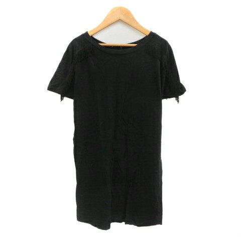 【中古】フリーズショップ Free's SHOP チュニック カットソー 半袖 バックシャン フリンジ M 黒 ブラック /YK33 レディース 【ベクトル 古着】 250403 【中古】フリーズショップ Free's SHOP チュニック カットソー 半袖 バックシャン フリンジ M 黒 ブラック /YK33 レディース 【ベクトル 古着】 250403