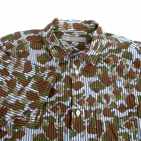 【中古】ユナイテッドアローズ A DAY IN THE LIFE UNITED ARROWS カジュアルシャツ 半袖 ストライプ柄 総柄 M マルチカラー オフホワイト /HO44 レディース 【ベクトル 古着】 250313